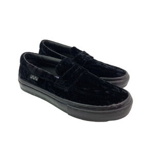 Vans Slip-O Mens Size 4.5 Womens Sz 6 Black Velvet Slip On Casual Sneaker Shoes